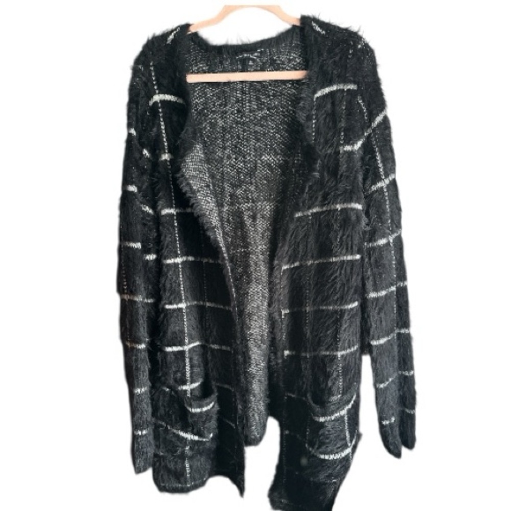 Signature Studio Black and White Fuzzy Cardigan